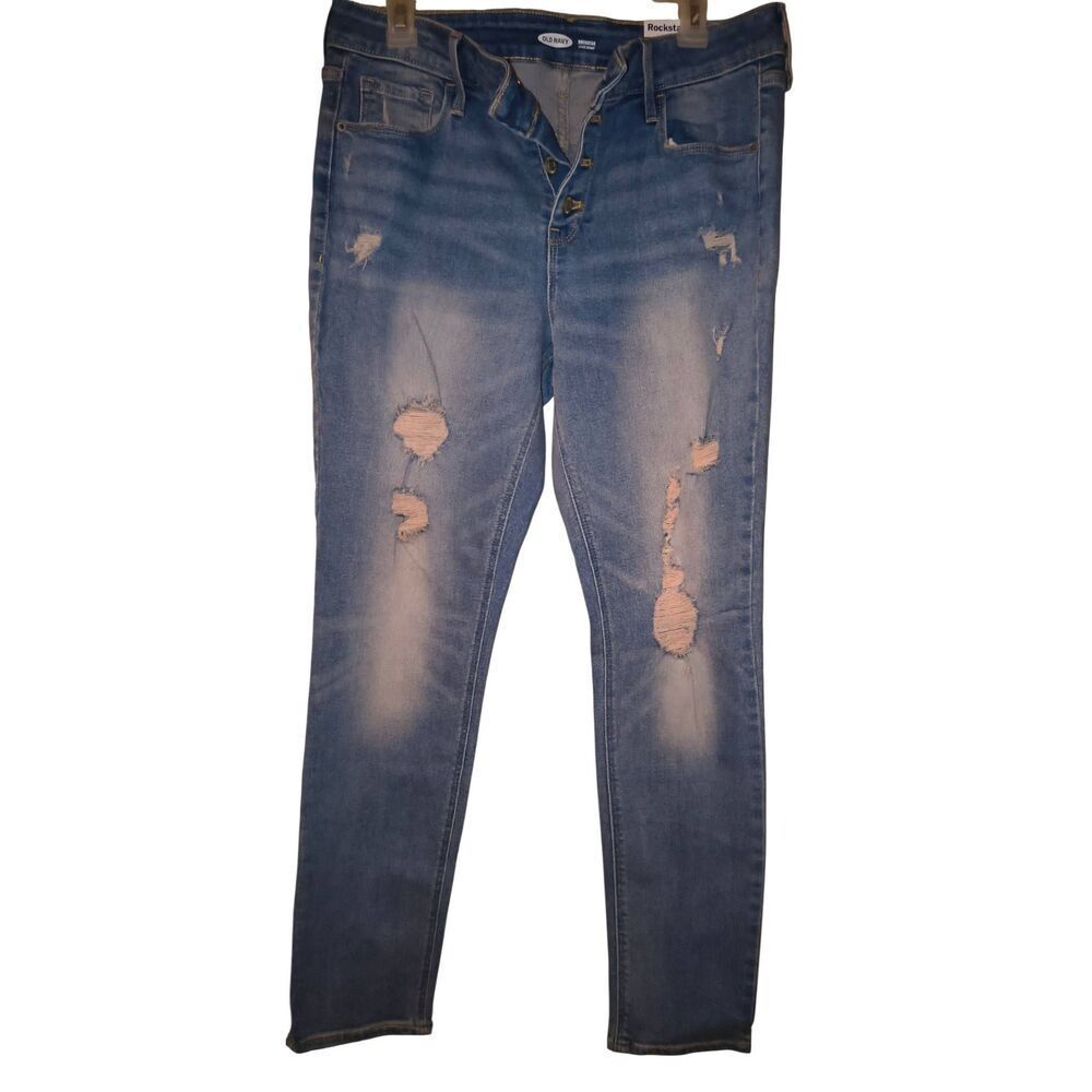 NWT Old Navy Rockstar Super Skinny Jeans Distressed Stretch Button fly Women’s S